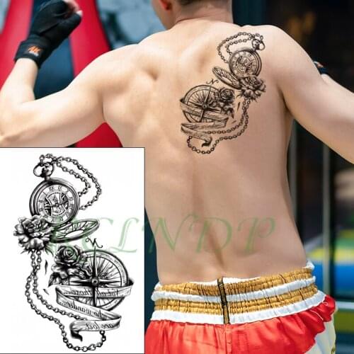 Waterproof Temporary Tattoo Sticker pocket watch compass letter flower Fake Tatto Flash Tatoo big size tattoos for kid Women Men