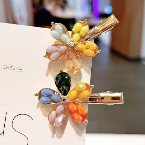 Crystal Five-petal Flower Duckbill Clip Pearl Hair Clips for Women Adult Barrettes Hairgrips Hairpins Headwear Hair Accessories