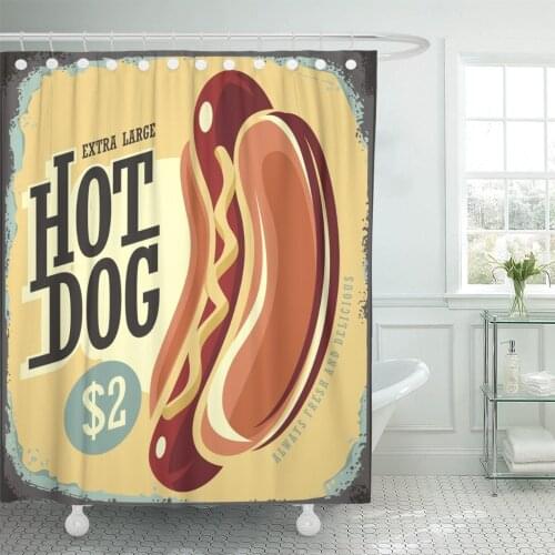 Hot Dog Retro Tin Sign Vintage Metal for Fast Shower Curtain Waterproof Polyester Fabric 72 x 72 Inches Set with Hooks