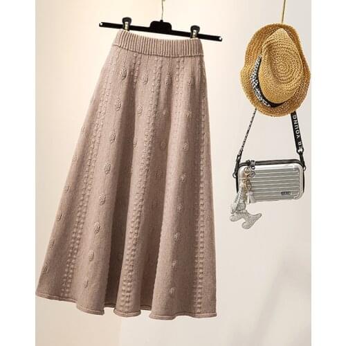 4Xl Solid Color Black Long Knitted Umbrella Female Plus Large Size Oversized 2021 High-Waisted WomenS Skirts Clothes A6595