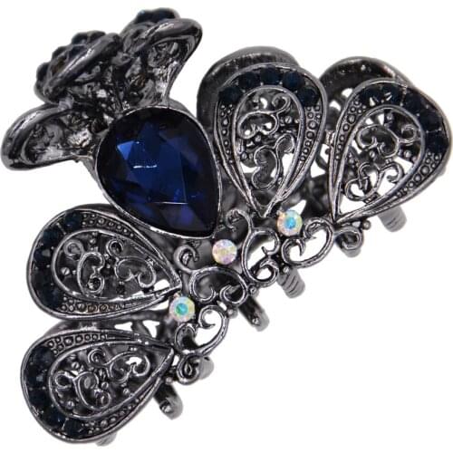 Antique Design Crystal Rhinestone Teardrop Hair Claw Women Barrettes Hairpin Hair Jewelry Accessory