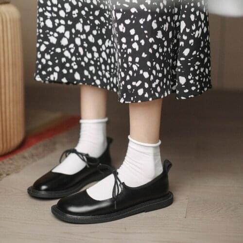 Single Shoes Women 2021 New Fashion Mary Jane Womens Shoes Cute Bow Lace Up British Style Small Leather Shoes