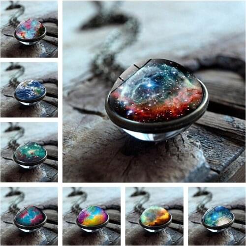New Nebula Galaxy Double Sided Pendant Necklace Universe Planet Jewelry Glass Cabochon Handmade Long Necklace for Women 2019