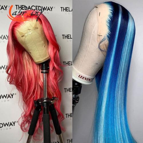 13X4 Highlight Pink Blonde 30 40 Inch HD Lace Frontal Human Hair Wigs13x6 Ombre Colored Full Blue 613 Lace Front Wigs Woman Red