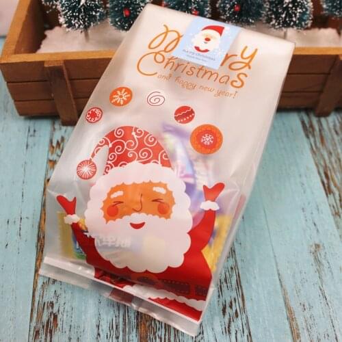 1Pc/50 Pcs Christmas Bag Santa Claus Snowman Cellophane Cookie Fudge Candy Gift Merry Christmas Biscuit Cookie Candy Bag