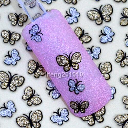2 Sheets 3D Glitter Butterfly Nail Art Stickers Decals For Nail Tips Decoration Beauty Tools Gold Silver BLE736D