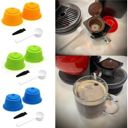 2pcs Reusable Coffee Machine Capsule Coffee Cup Filter for Refillable Coffee Cup Holder Capsules Pod Strainer with Spoon Brush
