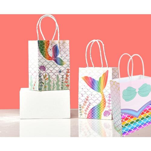 Mermaid Party 3pcs Paper Gift Bags Rainbow Mermaid Tail Shell Scale Gift Box Candy Bag Party Baby Shower Girl Party Supplies