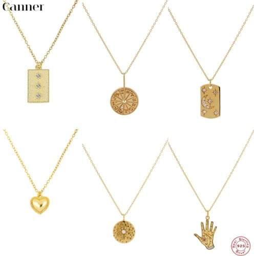 Canner Solid 925 Sterling Silver Pendant Chain Necklaces Fine Jewelry Rose Heart For Women Gold Necklace Collares naszyjnik W3