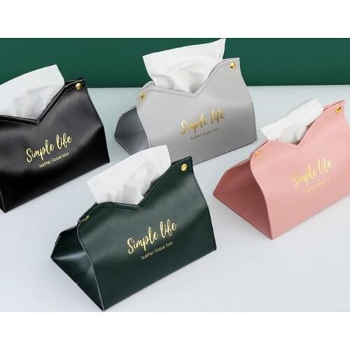 PU Leather Tissue Case Box Desktop Simple Rectangle Napkin Paper Holder Dispenser Container Home Office Car Supplies Accessories