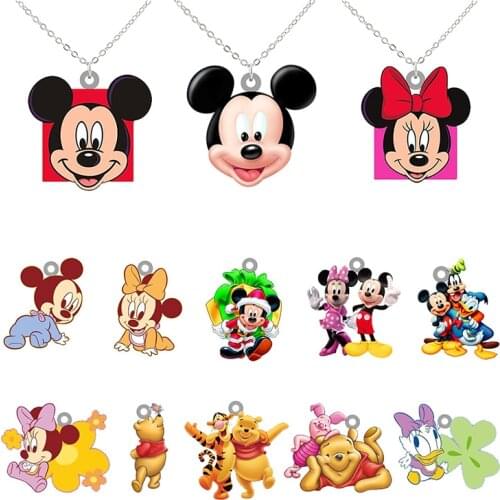 Disney Mickey Mouse Long Chain Necklace Jewelry Epoxy Resin Design Small Epoxy Resin Pendant Necklace Girls Jewelry Gift