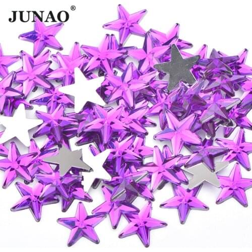 JUNAO 100pcs 10mm Purple Color Star Nail Rhinestones Stickers Nail Art Decoration Non Hotfix Crystals Stones For Jewelry Clothes