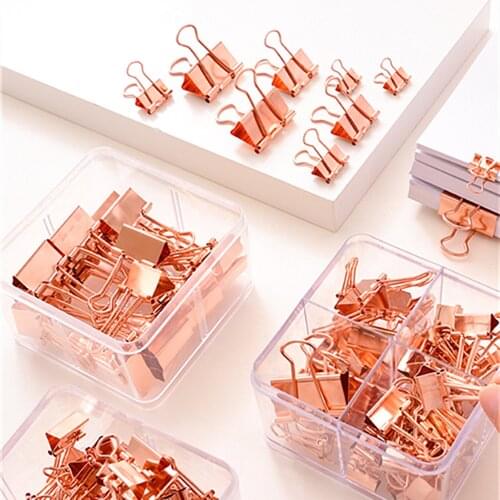 DELI 78200 Solid Color Rose Gold Metal Binder Clips Paper Clip Push Pin Clamp Notes Binding Desktop Office Supplies Accessories