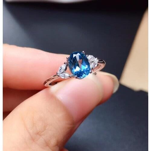 Classic clear blue Topaz gemstone ring with 925 silver jewelry fine ornament natural gem cut pure color birthday gift free ship