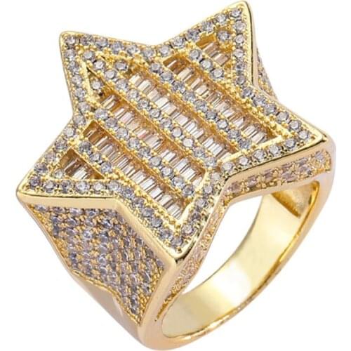 New Hip Hop Couple Jewelry Luxury AAA Cubic Zircon Five-Pointed Star Loop Men Women Ring Party For Gift