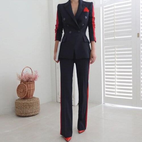 Set womens fashion long-sleeved temperament two-piece womens suit jacket + slim trousers set autumn and winter new