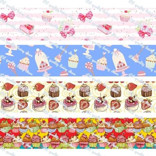 Dessert cake pattern printed grosgrain ribbon 50 yards gift wrapping diy bows christmas wedding derections ribbons