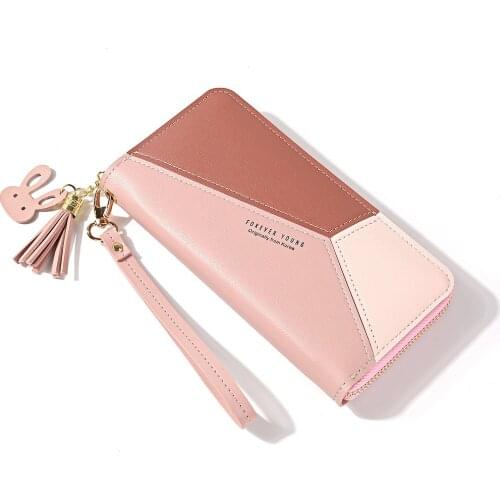 Geometric Wallets Women Luxury Brand Leather Zipper Coin Purses Tassel Design Long Wallet Female Money Credit Card Holder Clutch