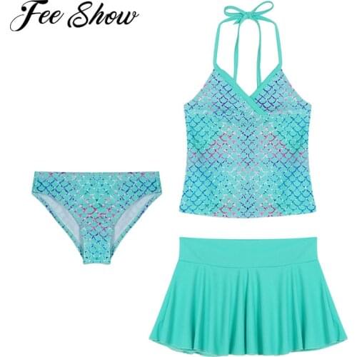 Baby Girls Halter Swimming Tops Tankini Set Skirt Swimwear Brazilian Swimsuit Sets Girls Bathing Suits Summer Surfing Beachwear