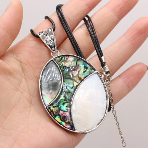 Hot Selling Natural Shell Alloy Pendant Round Egg Necklace DIY Elegant Bohemian Necklaces Sweater Chain Personalized Gift Making