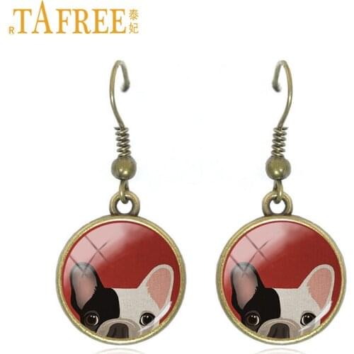 TAFREE 2017 Cute Dog Drop Earrings Animal French Christmas Gift Pet art glass cabochon handmade charms fashion new jewelry A119