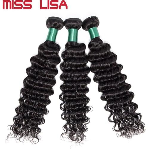 MISS LISA 28 30 Inch Human Hair Bundles Deep Wave Hair Bundles Brazilian Hair Weave Bundles Natural Color Hair Extensions