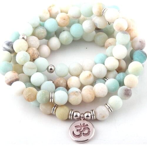 Fashion 108 Amazonite Beads With Stone Lotus / OM / Buddha Charm Yoga Bracelets & Necklace