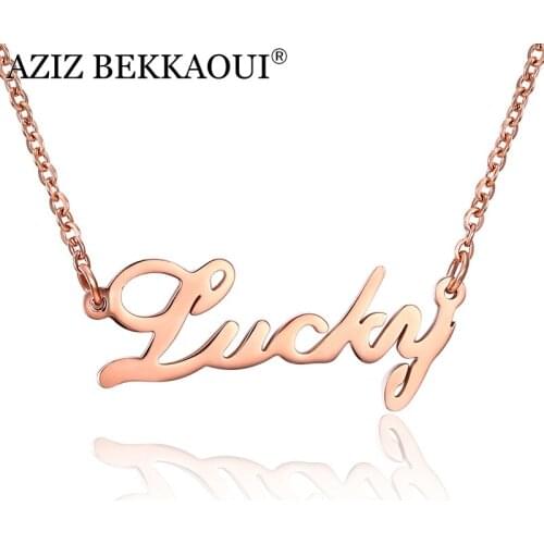 AZIZ BEKKAOUI Fashion Rose Gold Letter Lucky Pendant Necklace Stainless Steel Clavicle Necklace for Women Lucky Wish Jewelry