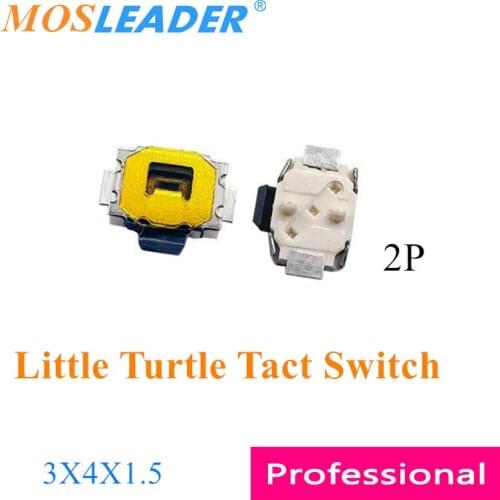 Mosleader 1000pcs 3*4*1.5 3x4x1.5 SMD Tiny Small Little Turtle Tact switch 2P Side switch button with location Bulk Tape