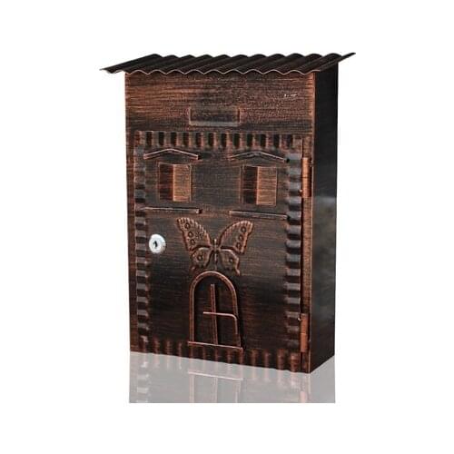 Retro Villa Mailbox Garden Mail Box With Secure Lock Antique Home Wall Outdoor Decoration Creative Postbox Butterfly