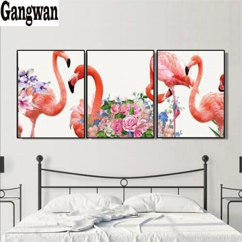 Rhinestone painting stitch cross diamond embroidery Flamingo birds diamond painting mosaic diamond full drill diy 3 pcs home art