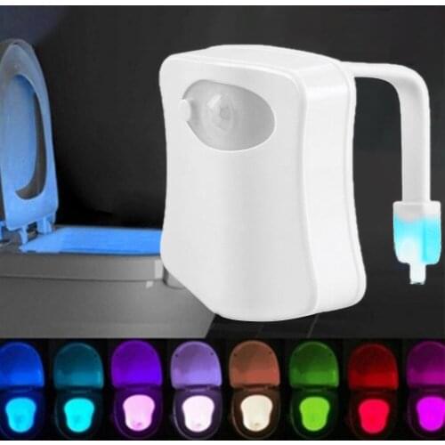 LED Luminaria WC Toilet Hanging Backlight Plastic Smart Body Motion Sensor Battery Powered Toilet Lavatory Seat Night Light