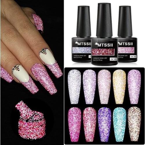 Mtssii Reflective Glitter Gel Nail Polish 6ml Sparkling Auroras Laser Nail Gel Nail Art Varnish Semi Permanent Top Base Coat