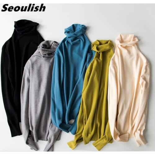 Seoulish 2021 New Knitting Pullovers Women Turtleneck Slim Sweater Autumn Winter Bottoming Long Sleeve Minimalism Female Sweater