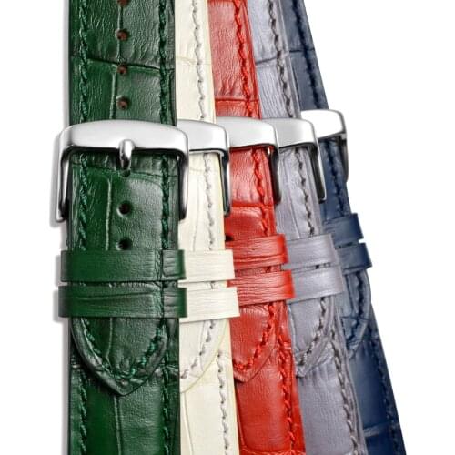 WOCCI 18mm 19mm 20mm 21mm 22mm Alligator Embossed Leather Watch Band Black Watch Strap for Men Women Stitching Strap