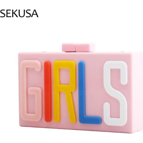 Girls Letter Plastic Women Day Clutch Chain Shoulder Flap Design Party Wedding Evening Bas Acrylic Purse