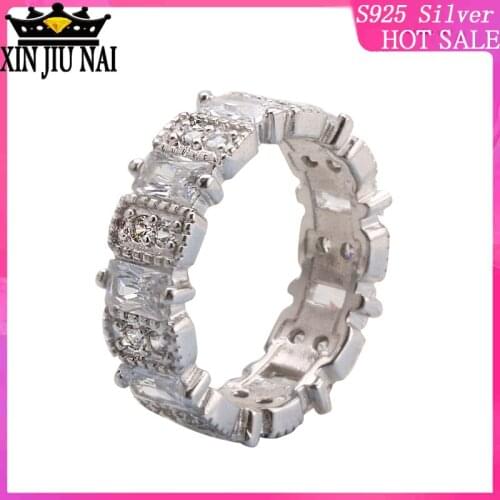 S925 sterling silver hip hop street rap exaggerated square gemstone female diamond Gothic exaggeration ring for women