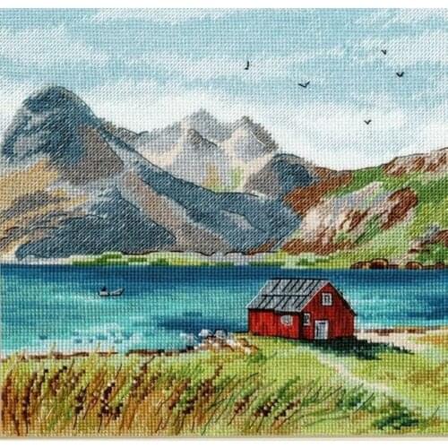 Gold Collection Embroidery Lofoten Islands Funny Christmas Cross Stitch with 100% Cotton Flosses & Free Shipping for Wall Decor