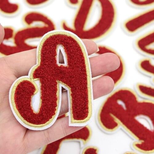 1Pcs Red Letter Patch Iron On Clothes Sticker Towel Embroidery Patches English Alphabet Letter 3D Patch Applique Sew Accessories