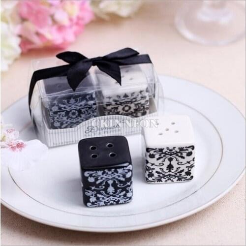 500Pcs/Lot 2Pcs/Set Black And White Damask Ceramic Salt And Pepper Shakers Wedding Favor Birthday Gift Guest Gift Present
