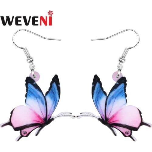 WEVENI Acrylic Tabby Butterfly Insect Earrings Long Gorgeous Printing Animal Dangle Drop Jewelry Women Spring Fashion Decoration