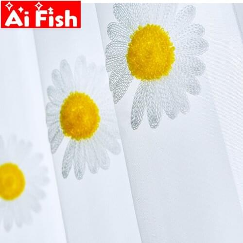 White Small Daisy with Yellow Flower Heart Window Screen Curtains for Living Room Bay Window Balcony Decoration Drapes MY242#25