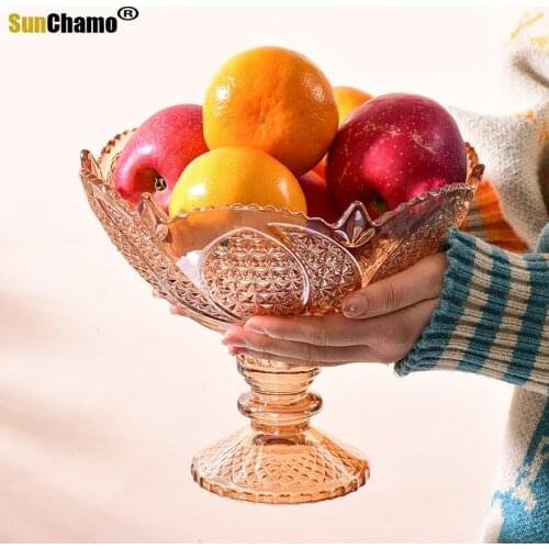 European-Style Goblet Fruit Plate Home Creative Modern Living Room Coffee Table Crystal Glass Platter Large Snack Candy Basin