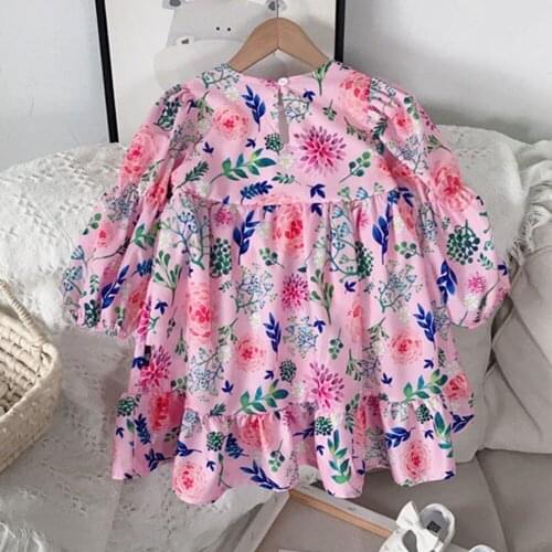 Boho Print Flower Kids Dresses Lantern Sleeve Loose A-Line Girls Dress Bohemia Princess Party Dresses Children Clothing Vestidos