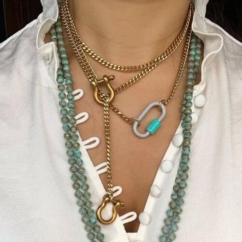 Women stainless steel U horseshoe Buckle corrente collar mujer women necklace links chain Spiral Clasp naszyjnik bijoux 2020