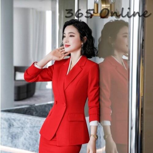 Formal Blazers and Jackets Elegant Red Long Sleeve Autumn Winter OL Styles Ladies Office Blazer Coat Outwear Tops Clothes