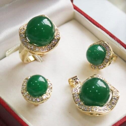 Good special set Jade pendant(14mm), earrings(10mm), ring(14mm) sets fashinable Jewelry