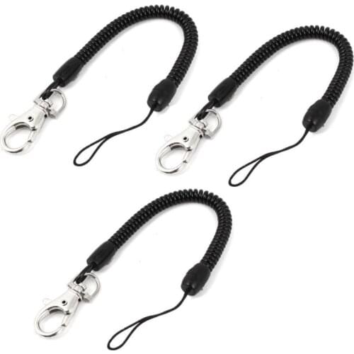 Carabiner key chainring, black 3 coil spring elastic strap