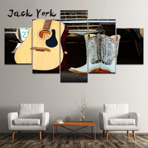 Canvas Painting Guitar and boots 5 Pieces Wall Art Painting Modular Wallpapers Poster Print for living room Home Decor