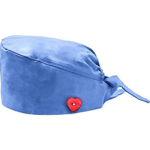 Caps Scrub Cap Solid Color Adjustable Unisex Heart Shape Buttons Bouffant Hat for Beautician